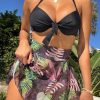 Plant Print Fashion Halter Bikini Push Up Swimsuit - Image 3
