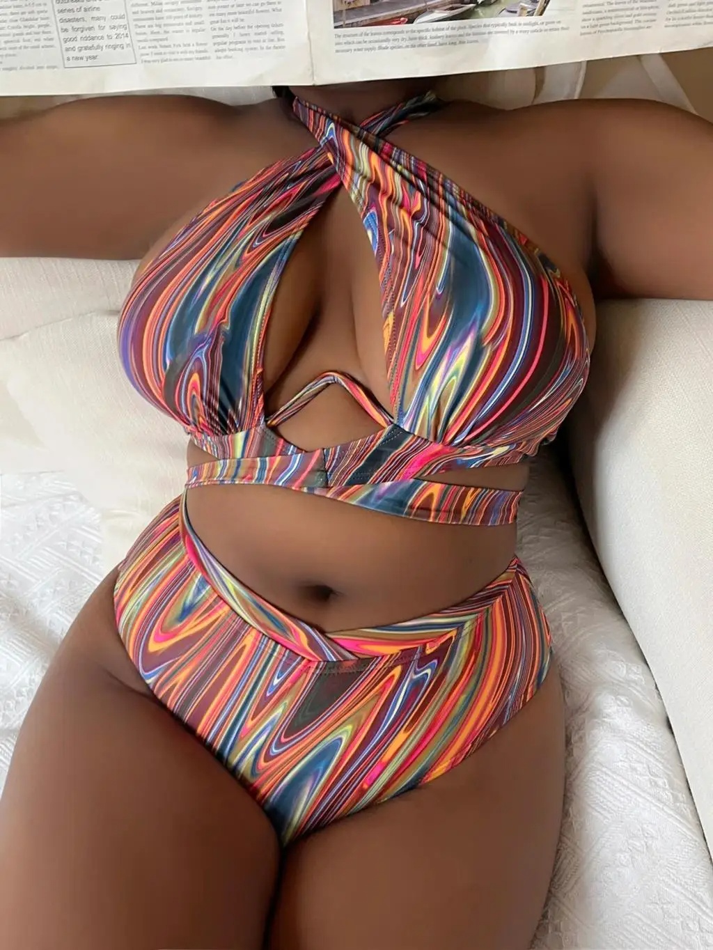 Push Up Bikini Printed High Waist Bathers Swim Suit