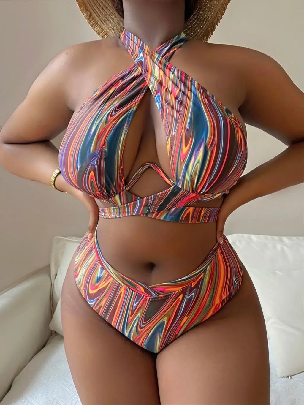 Push Up Bikini Printed High Waist Bathers Swim Suit - Image 2
