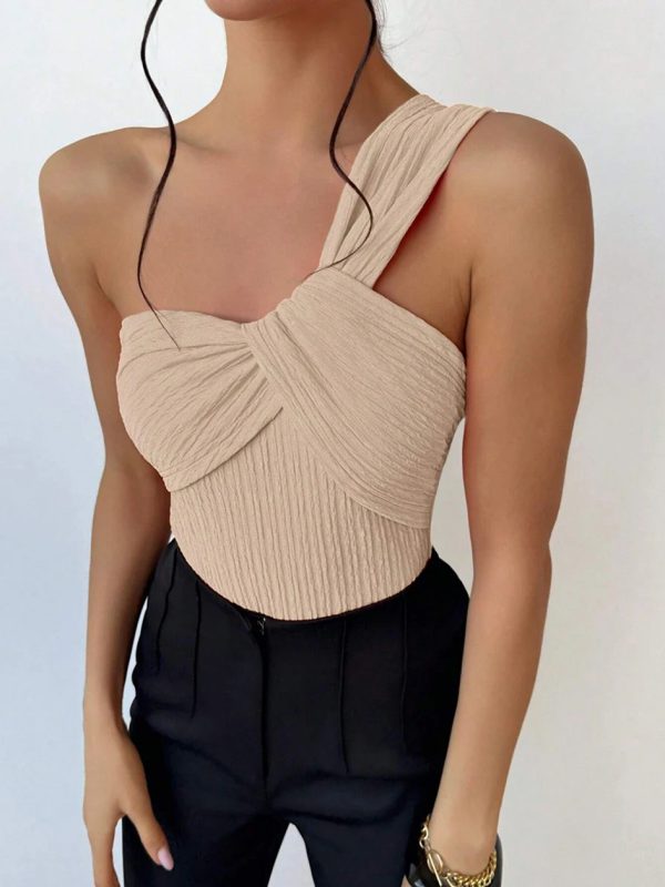 Rib One Shoulder Fashion Cut-out One Piece Swimming Suit - Image 10