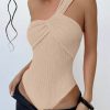 Rib One Shoulder Fashion Cut-out One Piece Swimming Suit - Image 11