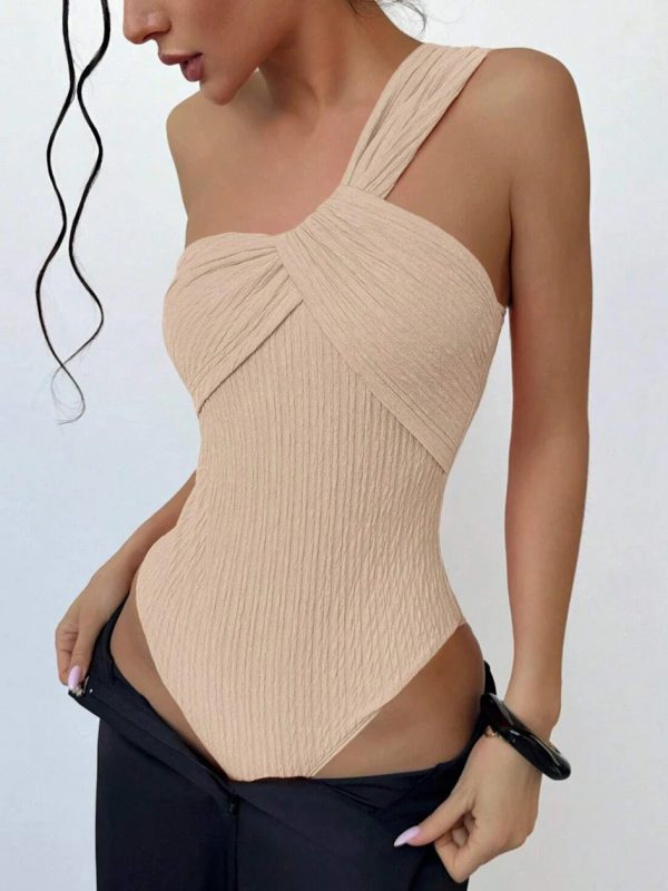 Rib One Shoulder Fashion Cut-out One Piece Swimming Suit - Image 11