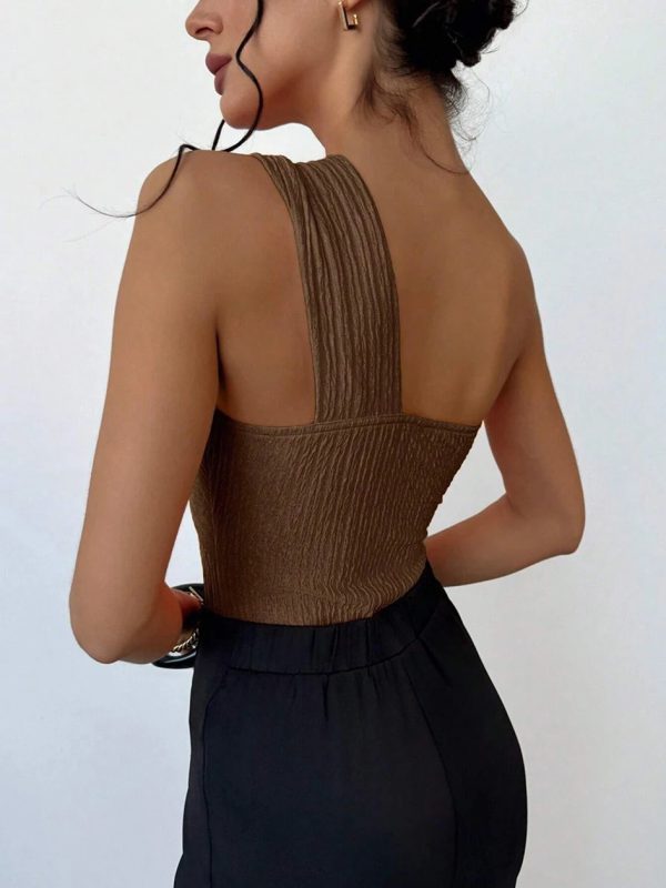Rib One Shoulder Fashion Cut-out One Piece Swimming Suit - Image 12