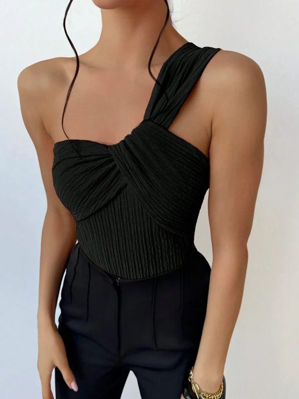 Rib One Shoulder Fashion Cut-out One Piece Swimming Suit - Image 13