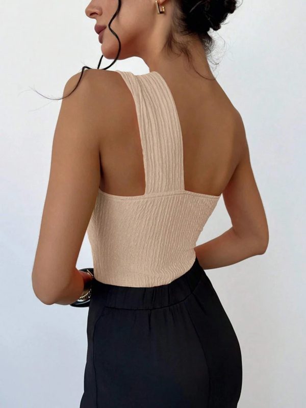 Rib One Shoulder Fashion Cut-out One Piece Swimming Suit - Image 16