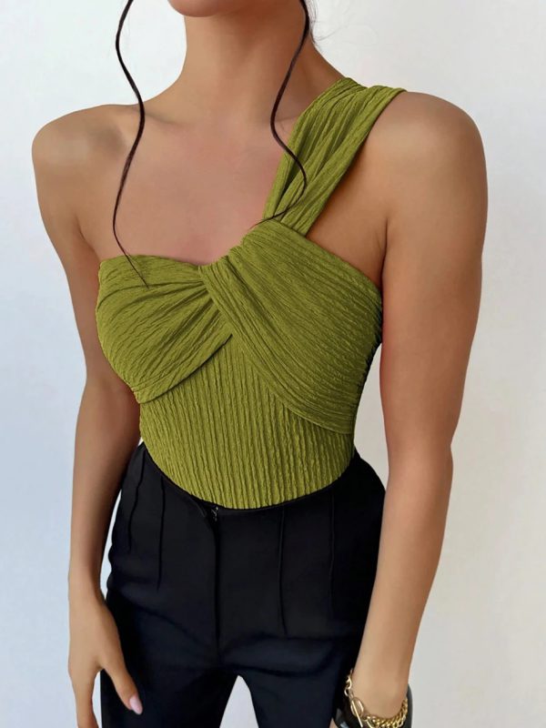 Rib One Shoulder Fashion Cut-out One Piece Swimming Suit - Image 3