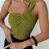 Rib One Shoulder Fashion Cut-out One Piece Swimming Suit - Image 4