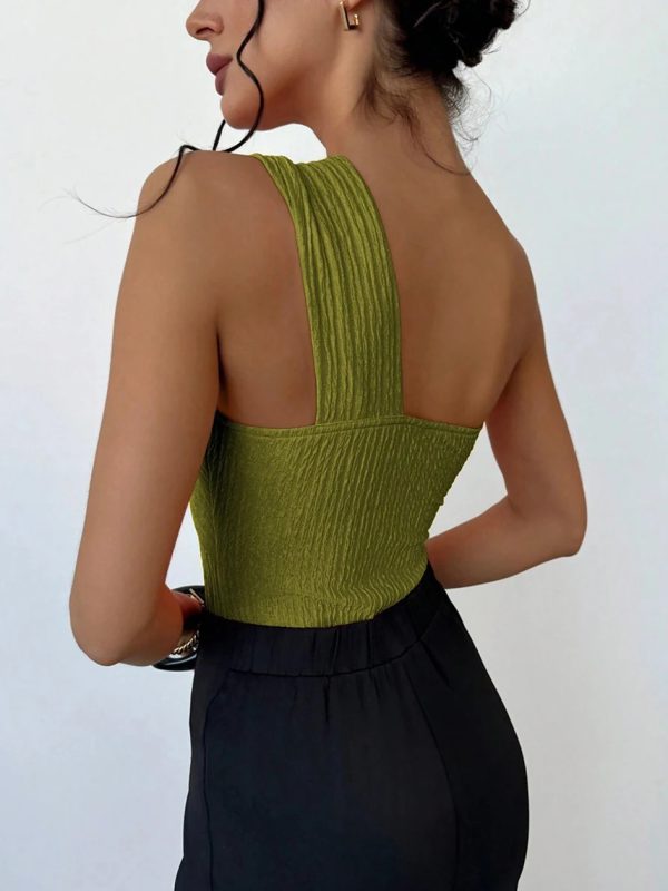 Rib One Shoulder Fashion Cut-out One Piece Swimming Suit - Image 5