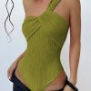 Rib One Shoulder Fashion Cut-out One Piece Swimming Suit - Image 6