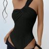 Rib One Shoulder Fashion Cut-out One Piece Swimming Suit - Image 7