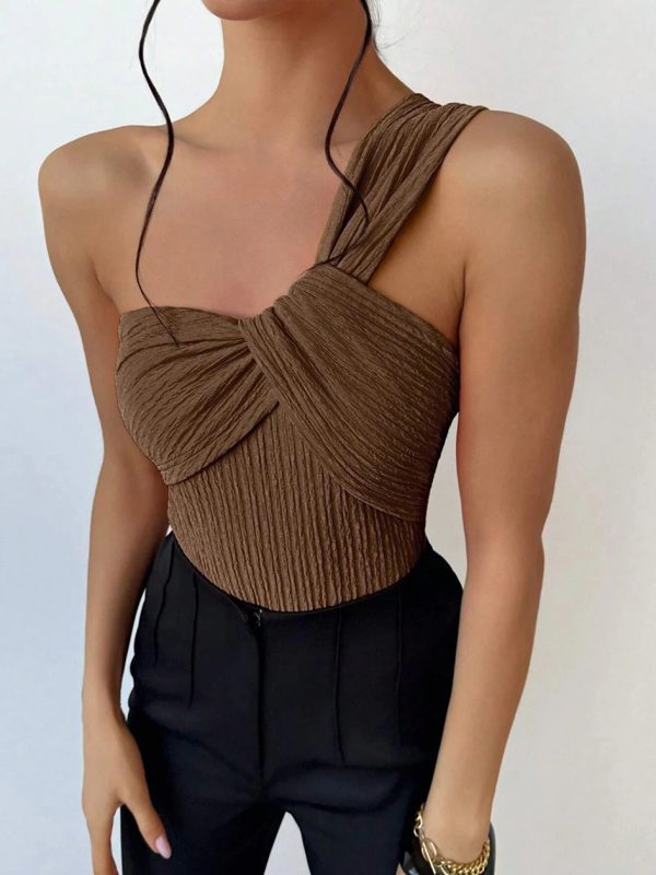 Rib One Shoulder Fashion Cut-out One Piece Swimming Suit - Image 8