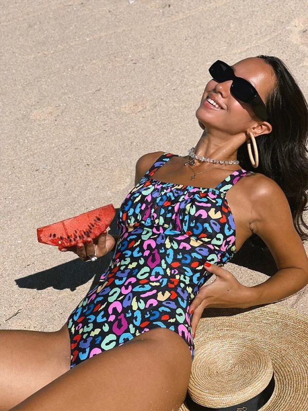 Simple Print Tummy Control One Piece Swimsuit - Image 5