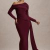 Skew Collar Long Sleeve Fashion Elegant Backless Draped Ruched Bodycon Club Long Dress
