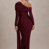 Skew Collar Long Sleeve Fashion Elegant Backless Draped Ruched Bodycon Club Long Dress - Image 3