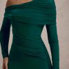 Skew Collar Long Sleeve Fashion Elegant Backless Draped Ruched Bodycon Club Long Dress - Image 19