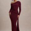 Skew Collar Long Sleeve Fashion Elegant Backless Draped Ruched Bodycon Club Long Dress - Image 4