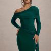 Skew Collar Long Sleeve Fashion Elegant Backless Draped Ruched Bodycon Club Long Dress - Image 21