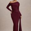 Skew Collar Long Sleeve Fashion Elegant Backless Draped Ruched Bodycon Club Long Dress - Image 7