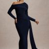 Skew Collar Long Sleeve Fashion Elegant Backless Draped Ruched Bodycon Club Long Dress - Image 15