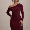 Skew Collar Long Sleeve Fashion Elegant Backless Draped Ruched Bodycon Club Long Dress - Image 8