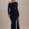 Skew Collar Long Sleeve Fashion Elegant Backless Draped Ruched Bodycon Club Long Dress - Image 14