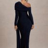 Skew Collar Long Sleeve Fashion Elegant Backless Draped Ruched Bodycon Club Long Dress - Image 11