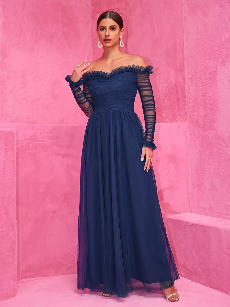 Sheer Sleeves Fashion Off-Shoulder Maxi Party Dress - Image 4