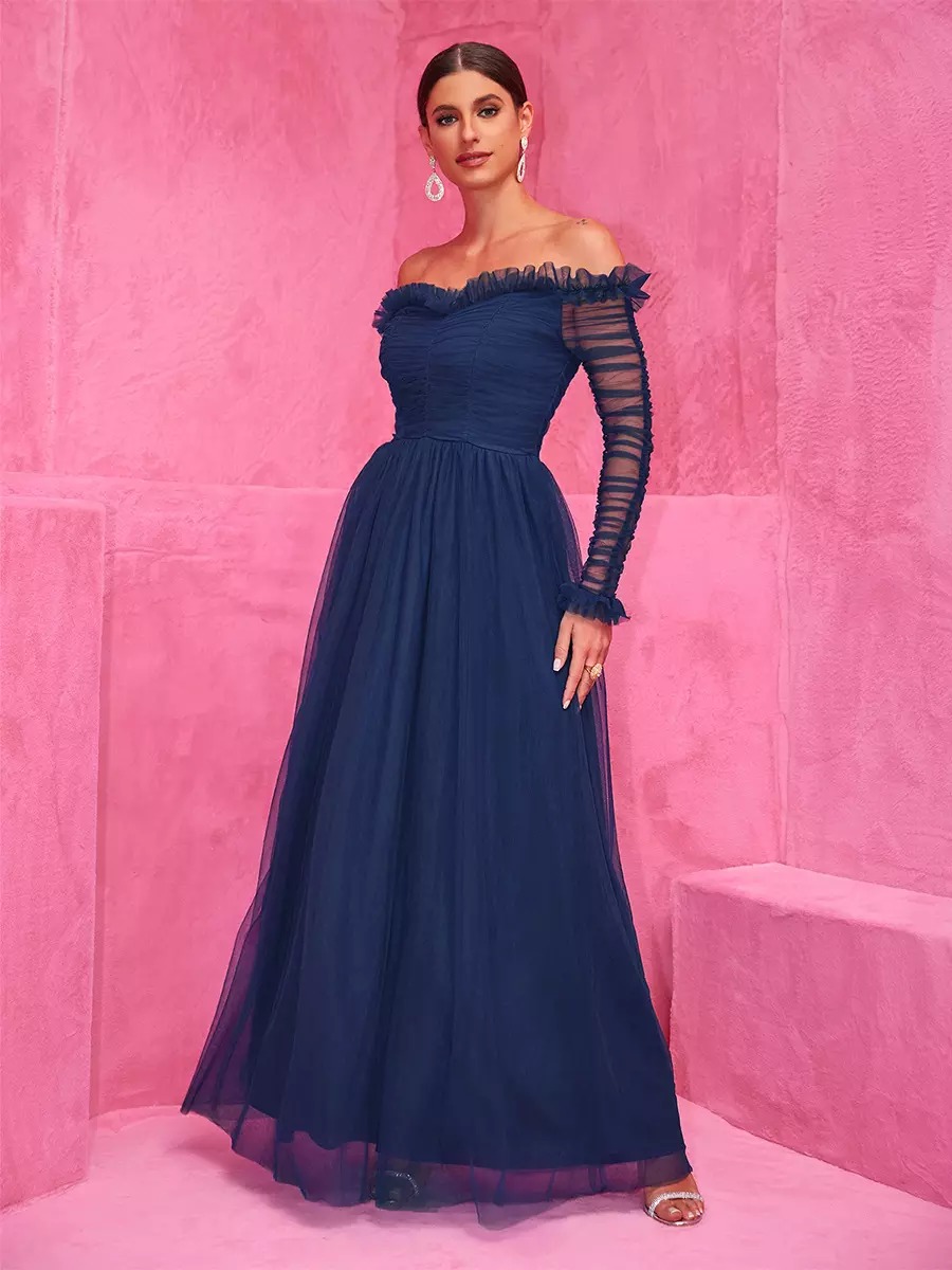 Sheer Sleeves Fashion Off-Shoulder Maxi Party Dress - Image 5