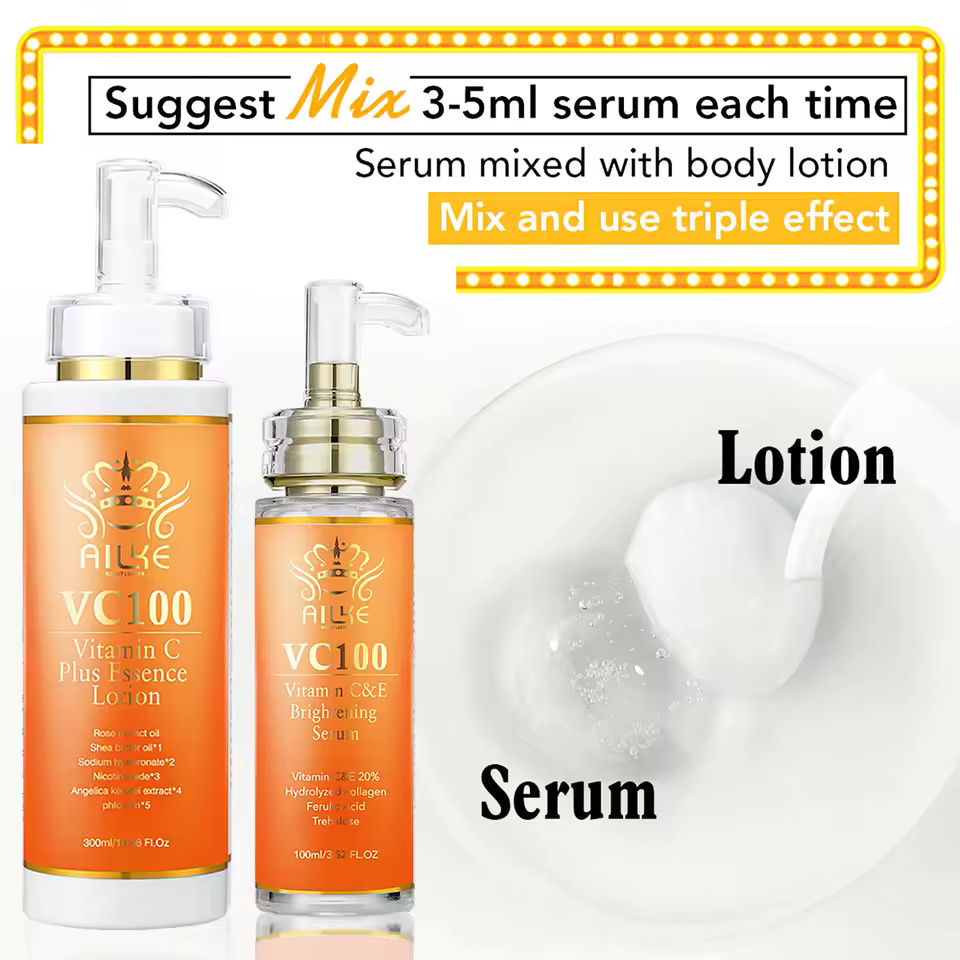 Skin Brightening Vitamin C Whitening Moisturizing Anti Aging Lotion and Serum Kit