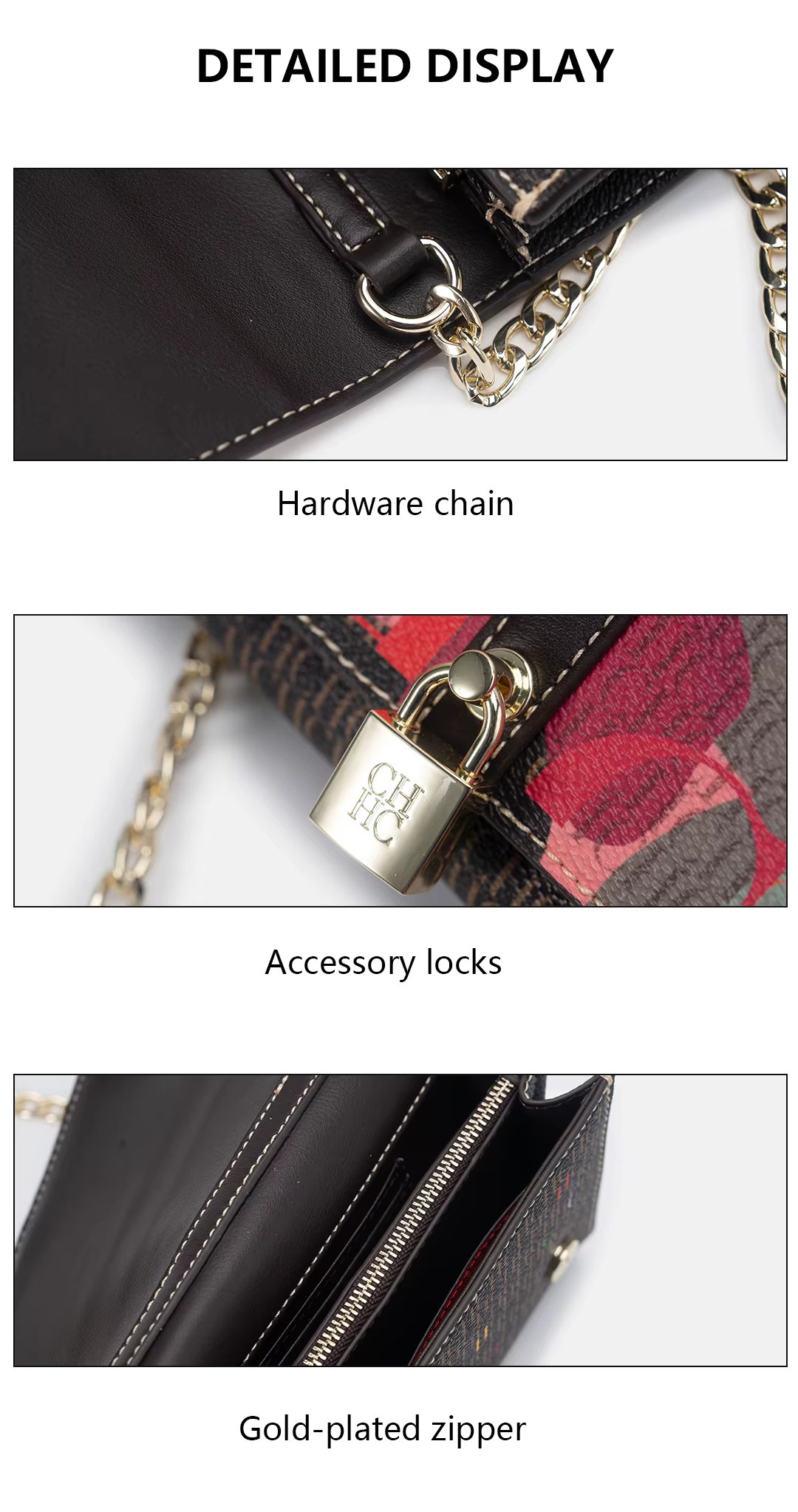 Floral Letters Printed Lock Design High Quality PU Material Designer Shoulder Bag - Image 6