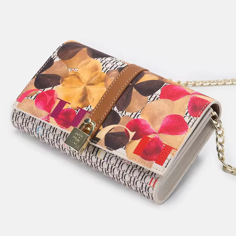 Floral Letters Printed Lock Design High Quality PU Material Designer Shoulder Bag