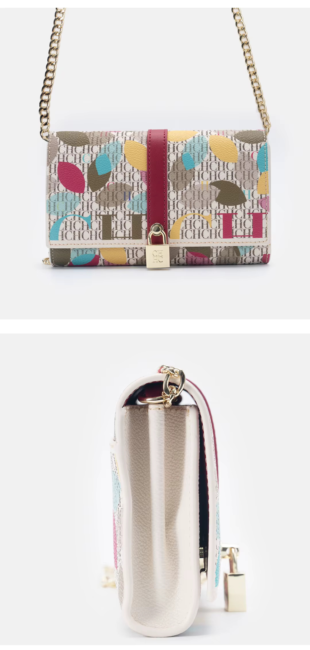 Floral Letters Printed Lock Design High Quality PU Material Designer Shoulder Bag - Image 2