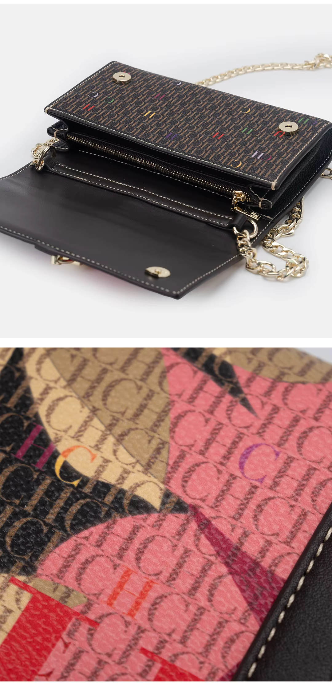 Floral Letters Printed Lock Design High Quality PU Material Designer Shoulder Bag - Image 7